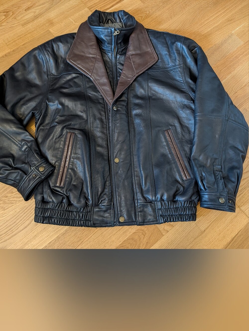 Vintage 90s Double Collar Two tone Leather Bomber Jacket